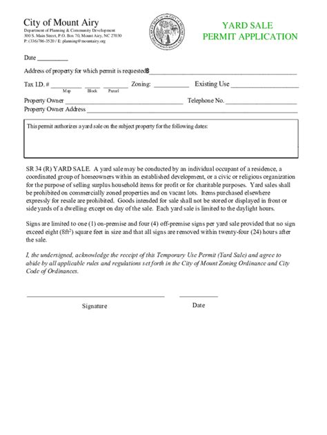 Get the free garage sale permit application .